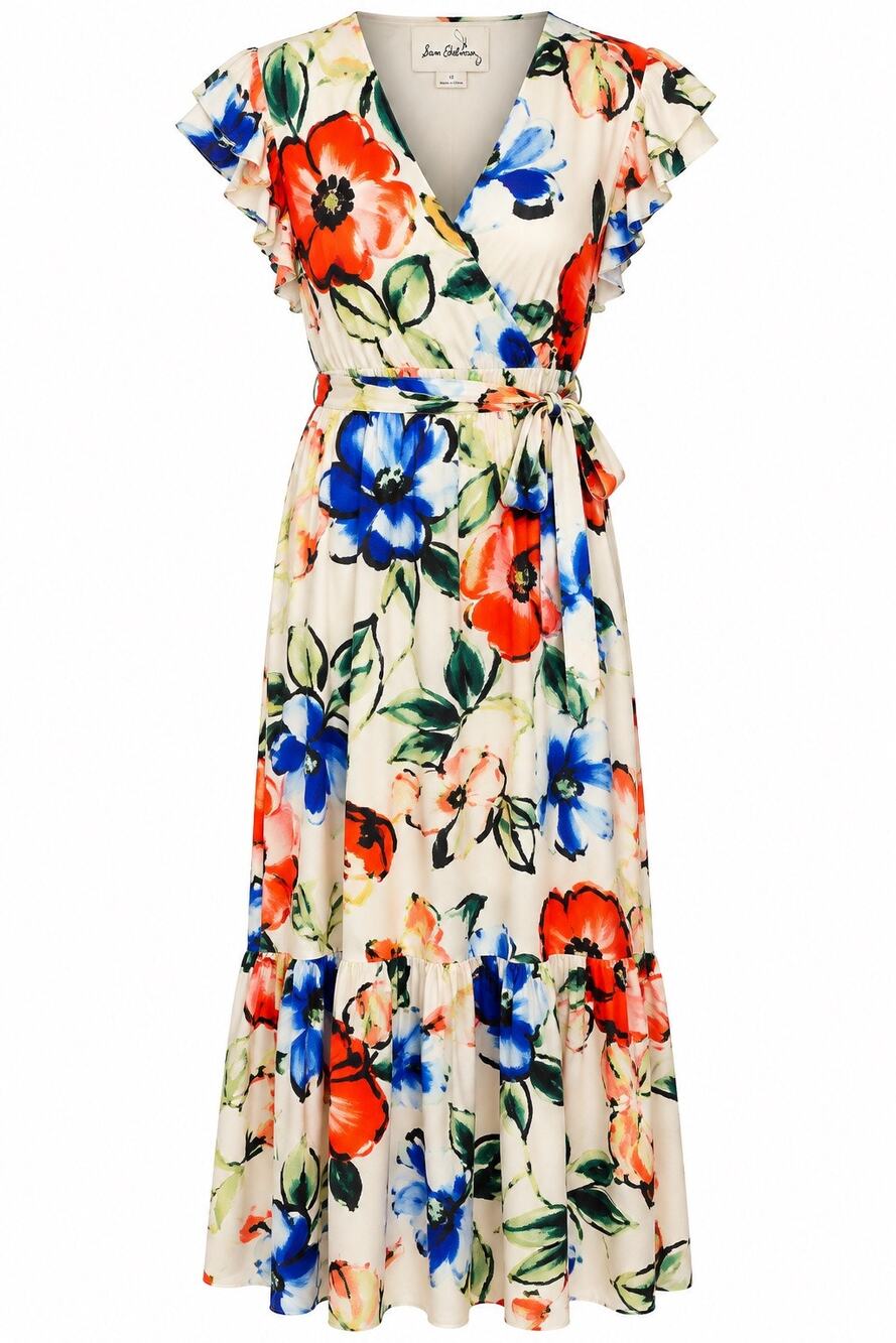 Sam Edelman Picasso Floral Maxi Dress Size 12 Ivory Multicolor Belted NWT